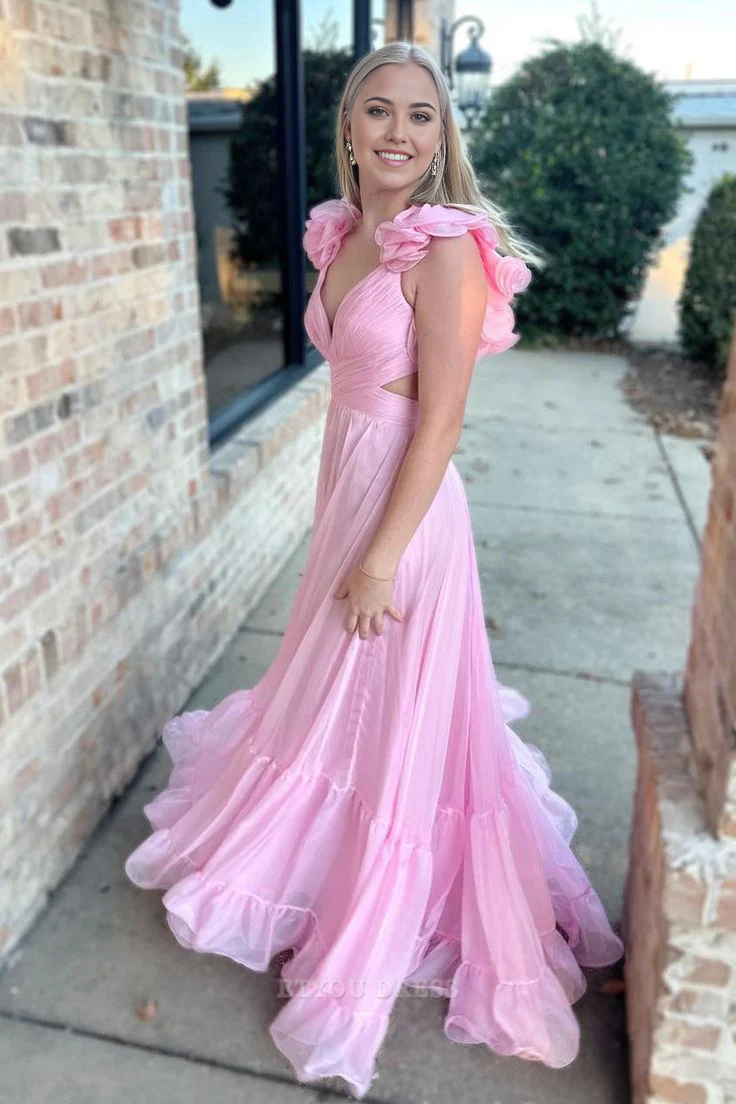 A Line V-Neck Backless Pink formal dresses Bridesmaid Dresses evening gown Prom Dress